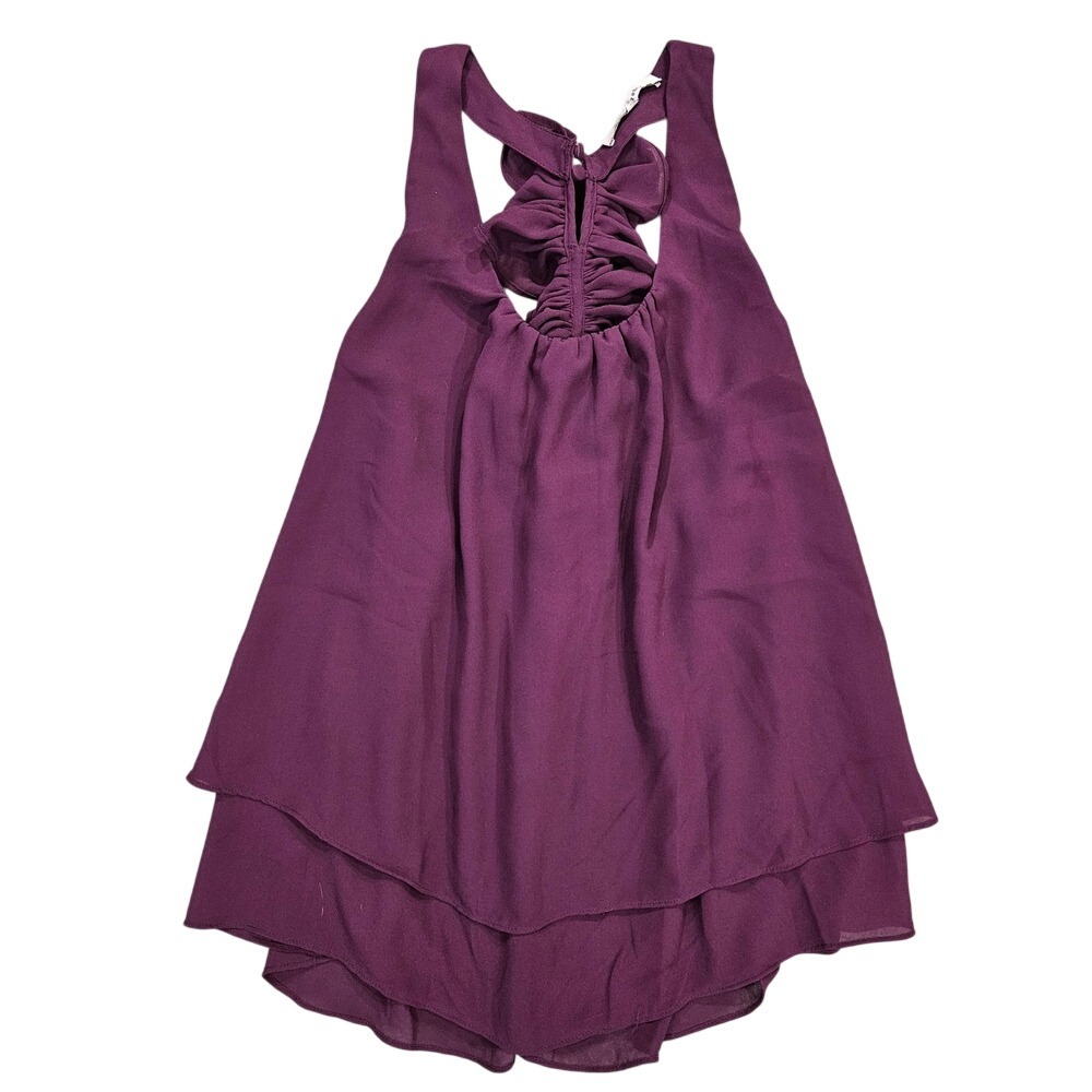 Naked Zebra Plum Purple Layered Ruffle Back‎ Sleeveless Blouse